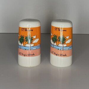 St Thomas Virgin Island Orange, White, Blue Salt and Pepper Shakers